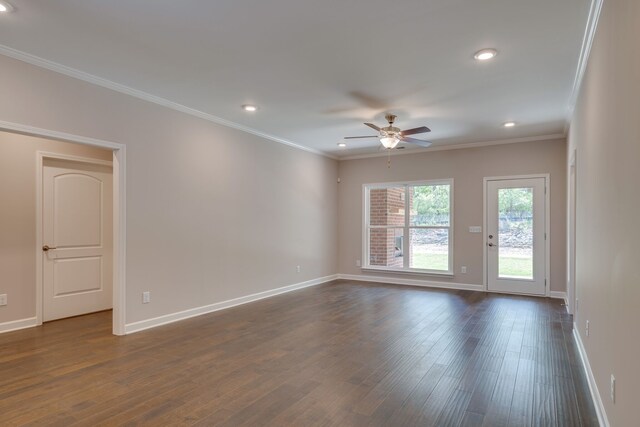 7112 Maddenwood Ln, Hermitage, TN 37076 - spare room featuring a ceiling fan, recessed lighting, dark wood-style floors, baseboards, and ornamental molding