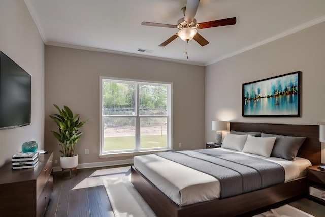 7112 Maddenwood Ln, Hermitage, TN 37076 - bedroom with dark wood finished floors, ornamental molding, baseboards, and a ceiling fan