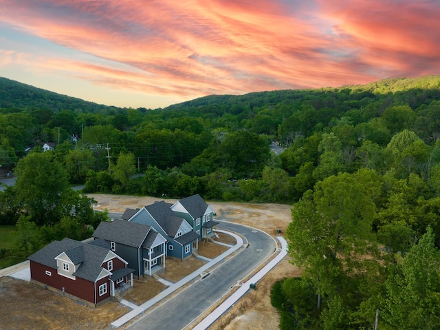 view of aerial view at dusk