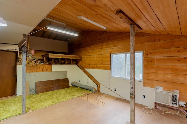 basement with wooden walls