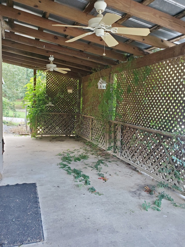 view of patio featuring ceiling fan