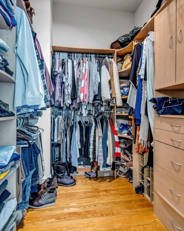 spacious closet featuring light hardwood / wood-style floors