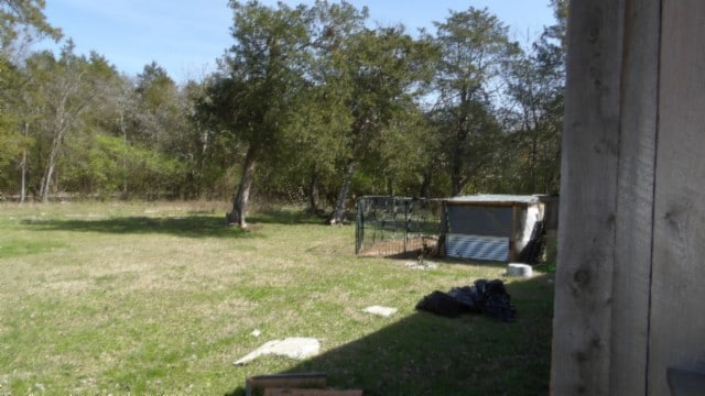 view of yard featuring a storage shed