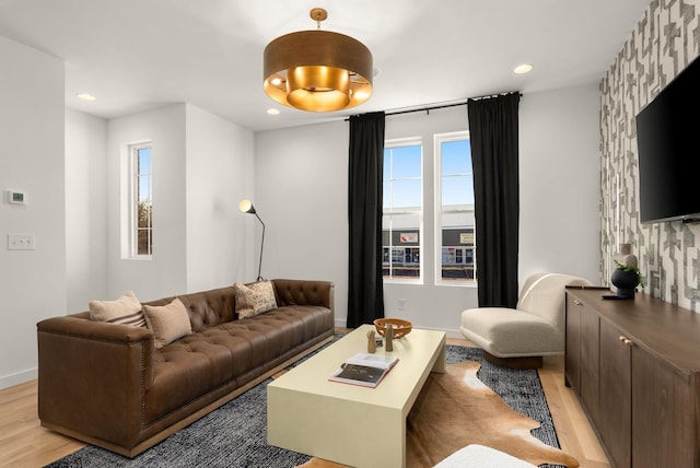 living room with light wood-type flooring