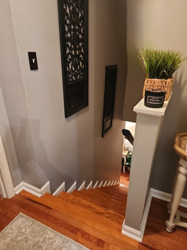 stairway featuring hardwood / wood-style floors