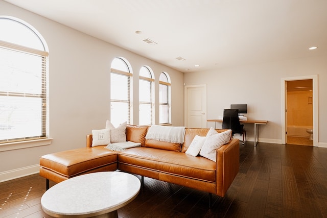 living room featuring dark hardwood / wood-style flooring