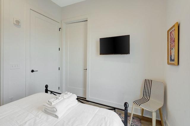 bedroom with a closet and wood-type flooring