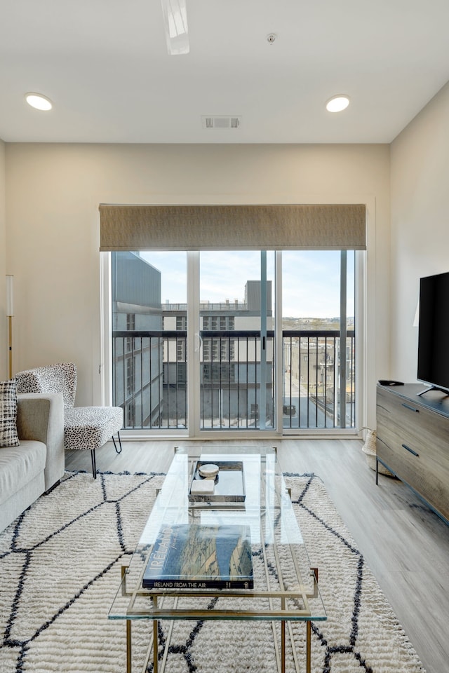 living room with light hardwood / wood-style floors