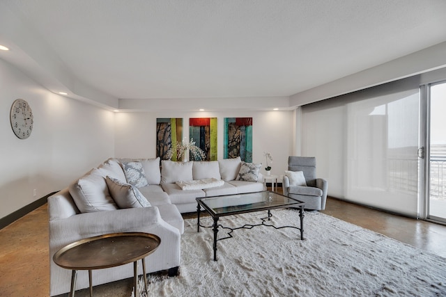 living room with concrete flooring