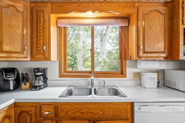 kitchen with white dishwasher and sink