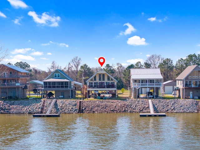 view of dock with a water view