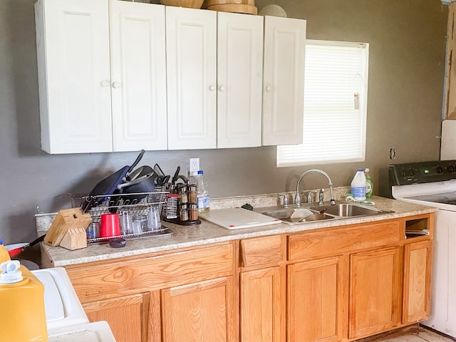 kitchen with sink and white range oven