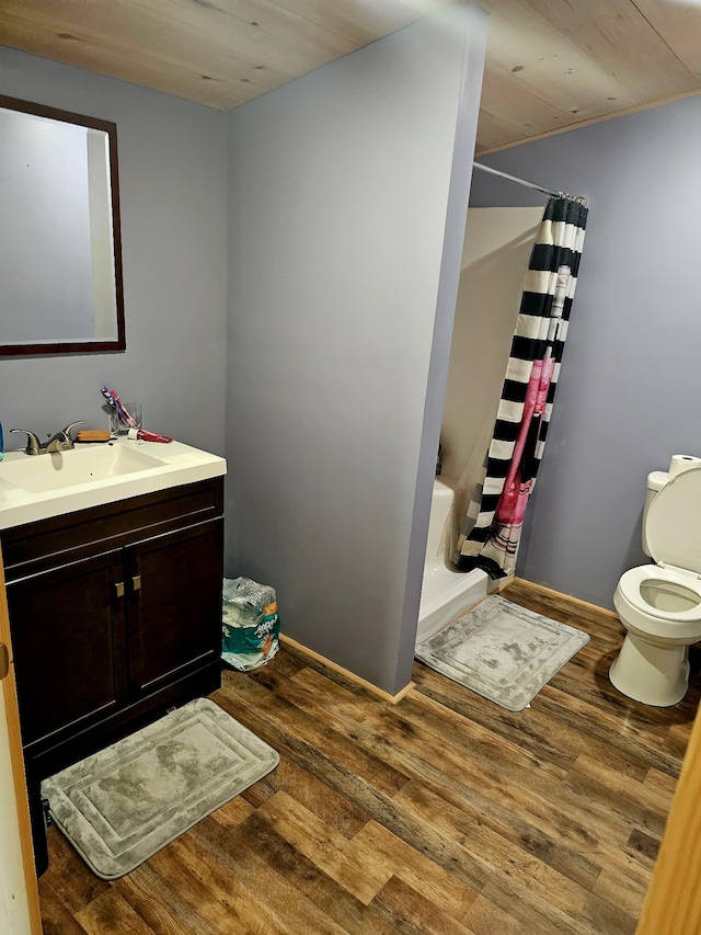 bathroom featuring toilet, vanity, and wood-type flooring