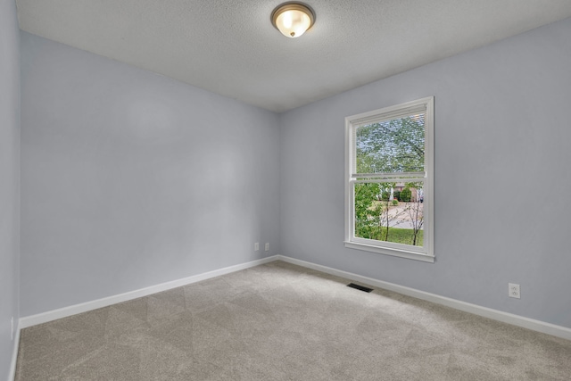 carpeted empty room with plenty of natural light and a textured ceiling