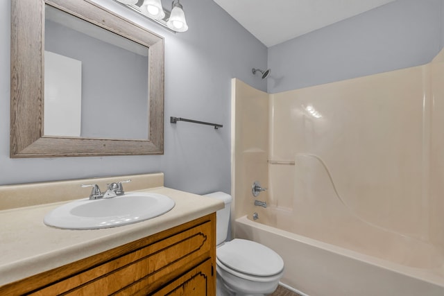 full bathroom featuring shower / tub combination, toilet, and oversized vanity