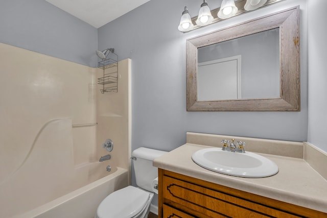 full bathroom with bathing tub / shower combination, toilet, and oversized vanity