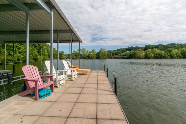 dock area with a water view