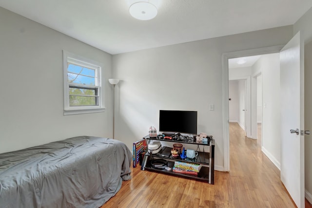 bedroom with light hardwood / wood-style flooring