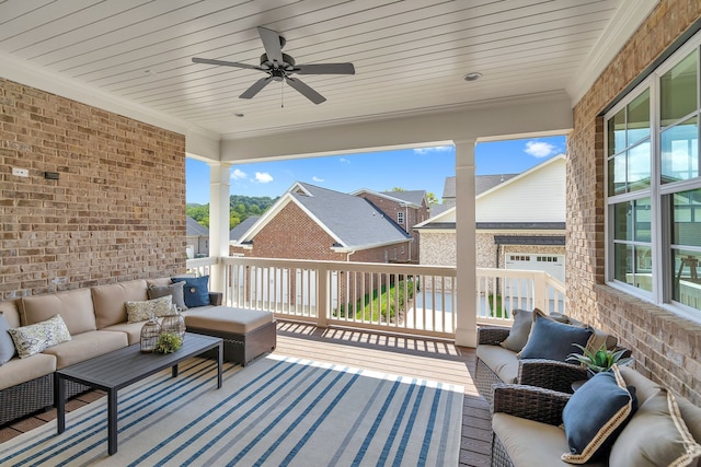 exterior space with outdoor lounge area and ceiling fan