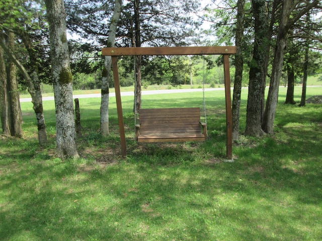 view of playground with a lawn