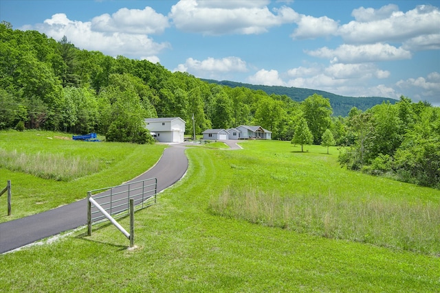 view of community with a yard and a rural view