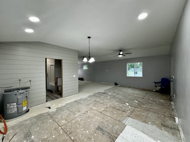 interior space with ceiling fan