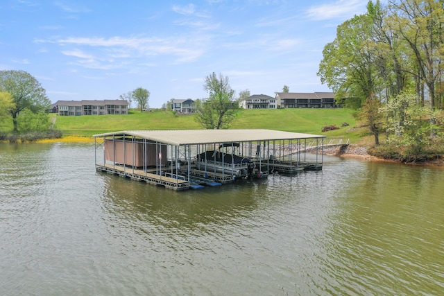 view of dock with a water view