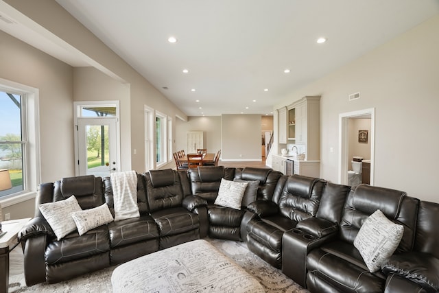 living room with sink