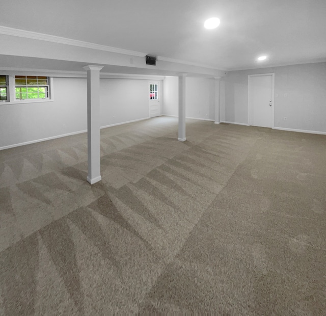 basement featuring carpet