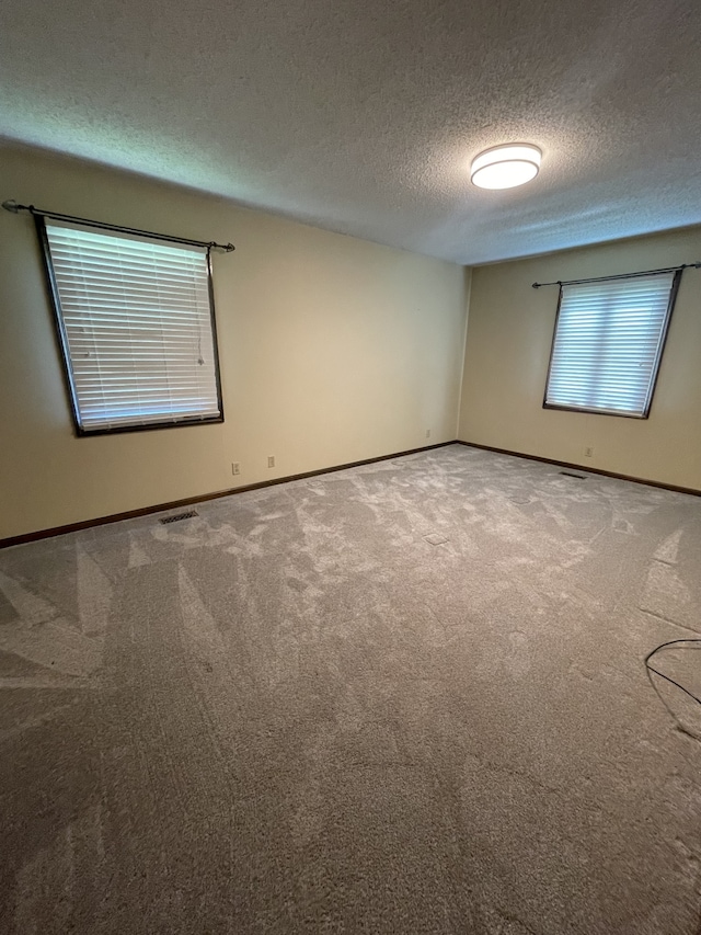 empty room featuring a textured ceiling and carpet floors