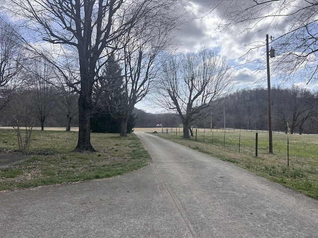 view of road with a rural view