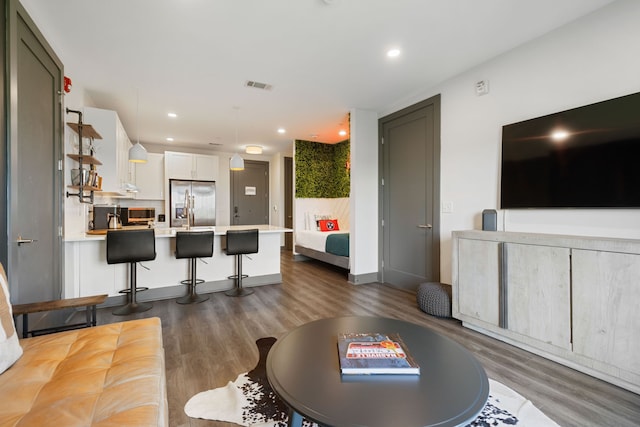 living room with hardwood / wood-style flooring