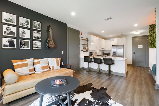 living room with light wood-type flooring