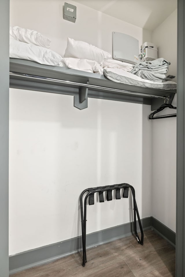 spacious closet with dark wood-type flooring