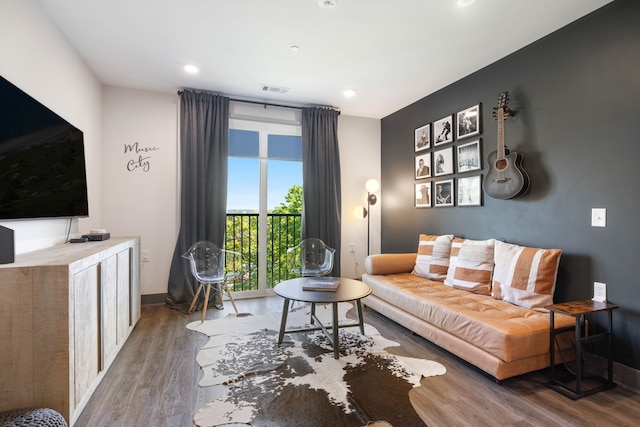 living room with hardwood / wood-style floors