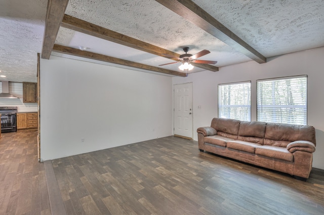 5077 Southpoint Ridge Rd, Hampshire, TN 38461 - living room featuring beamed ceiling, a textured ceiling, and ceiling fan