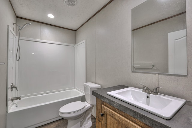 5077 Southpoint Ridge Rd, Hampshire, TN 38461 - full bathroom with shower / bathtub combination, vanity, hardwood / wood-style flooring, toilet, and a textured ceiling