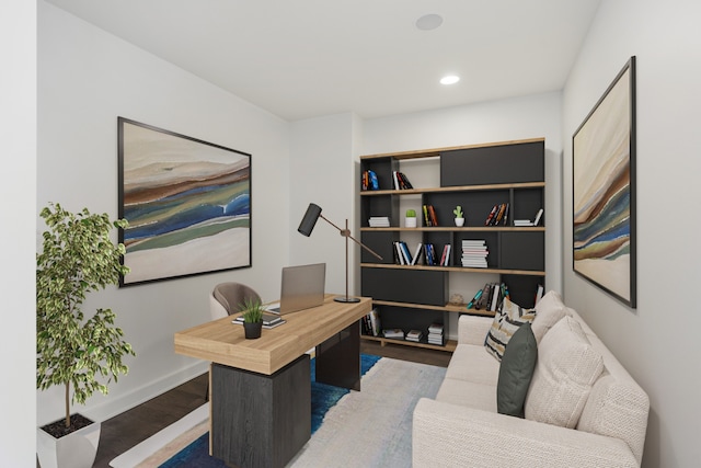 office area featuring dark wood-type flooring