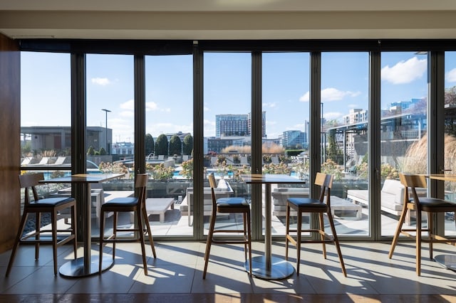 tiled dining space featuring plenty of natural light