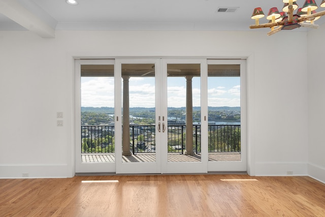 spare room featuring a wealth of natural light and light wood-type flooring