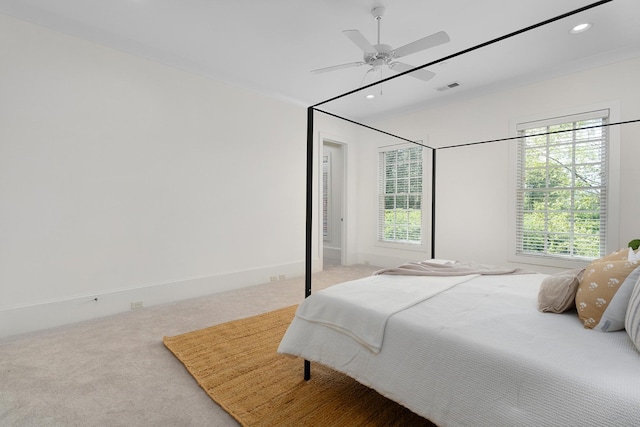 bedroom featuring carpet flooring and ceiling fan