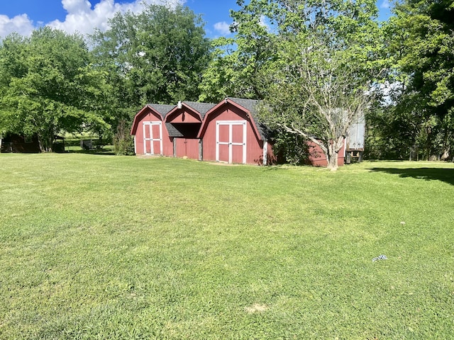 view of yard with a storage shed