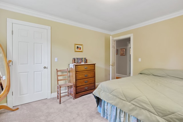 carpeted bedroom with crown molding