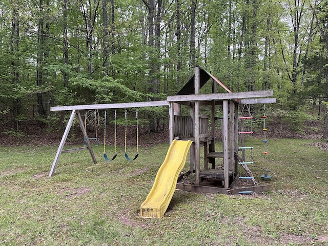 view of playground featuring a lawn