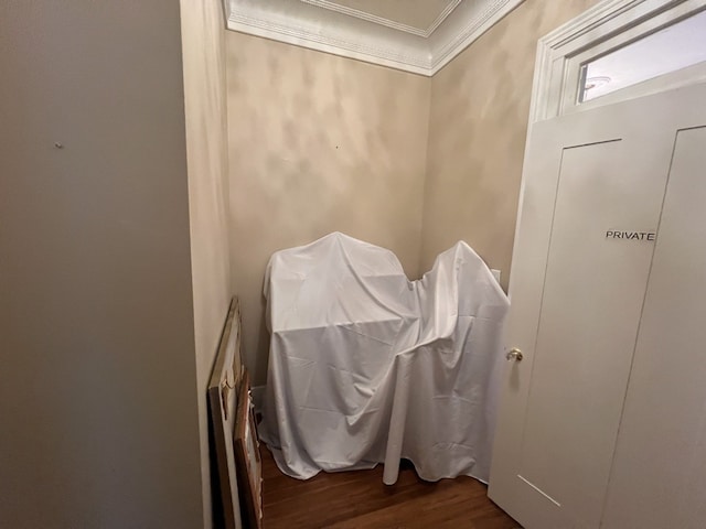 room details featuring ornamental molding and wood-type flooring