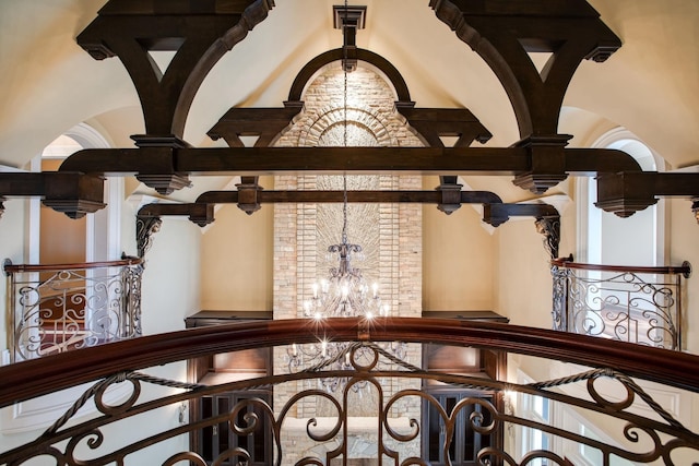 interior details featuring a chandelier