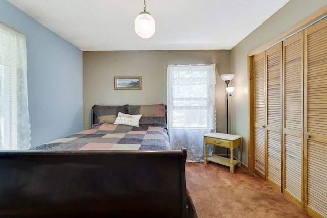 bedroom with a closet and carpet