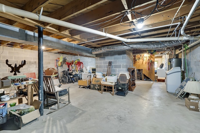 basement with water heater