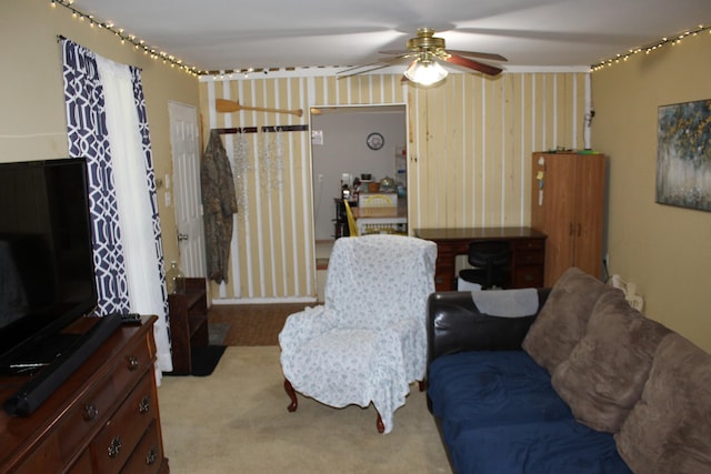 living room featuring ceiling fan