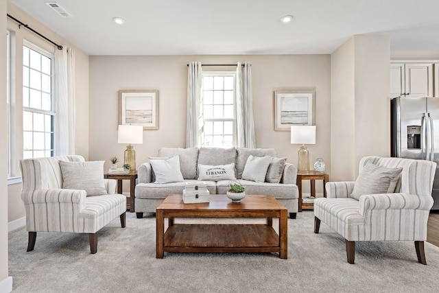 carpeted living room featuring a wealth of natural light